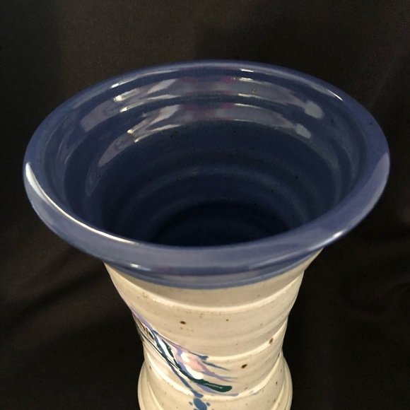 Vintage Artist Signed Cunningham Large Studio Pottery Vase - 1995 Tan Blue Mauve - Picture 6 of 13